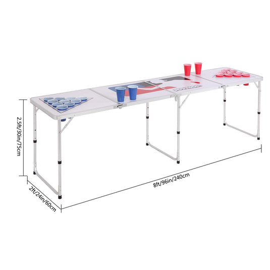 PEXMOR 8ft Portable Folding Beer Pong Table with Cup Holes White/Black