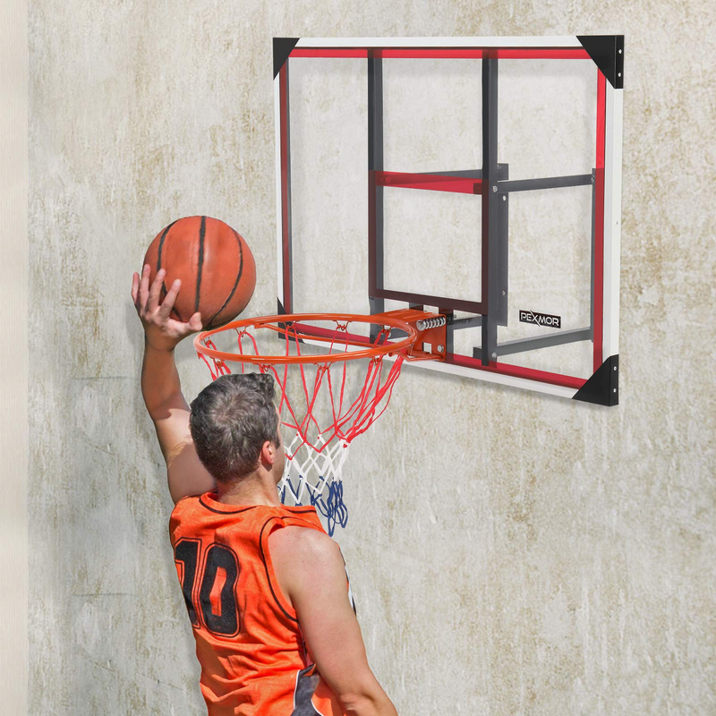 PEXMOR Wall-Mount Basketball Backboard Hoops Goals Rim Combo Kit