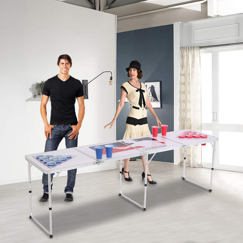 Load image into Gallery viewer, PEXMOR 8ft Portable Folding Beer Pong Table with Cup Holes White/Black
